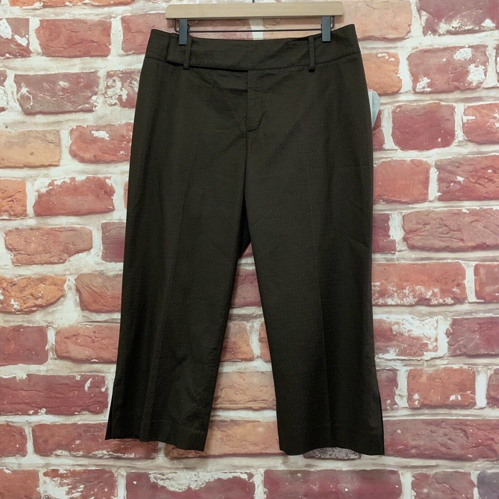 Nine West Trousers Women's Size 10 Dark Brown Wide Leg Stretchy Cropped Pants
